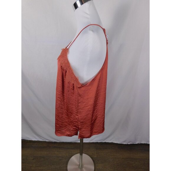 Nine West Camisole Top Womens Large Rust Satin Lace Trim Silky Adjustable Straps - Picture 4 of 12